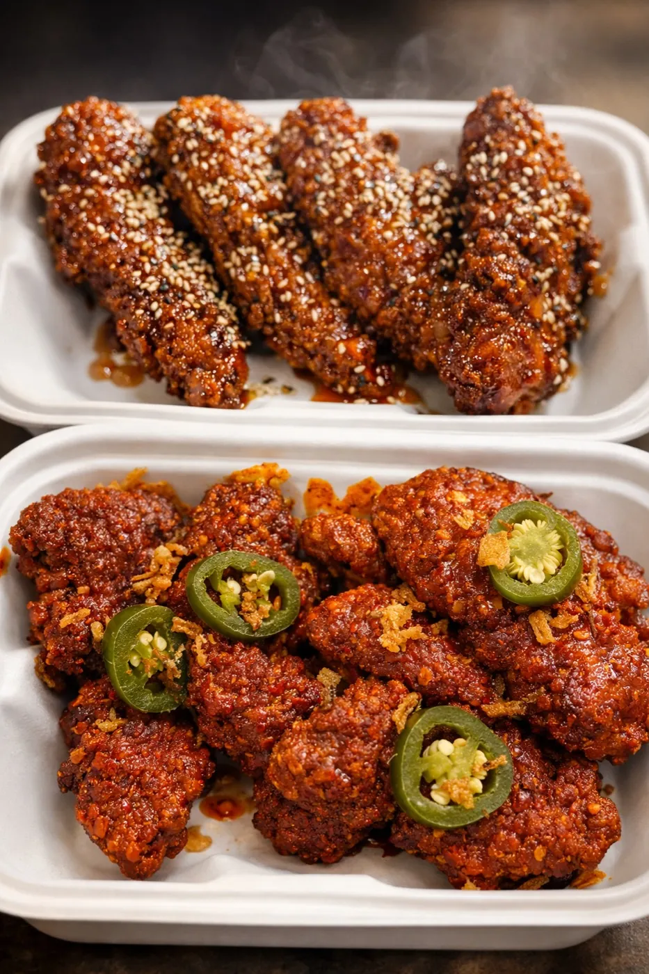 Mix Saucy : deux boîtes de tenders, sésame et jalapeños